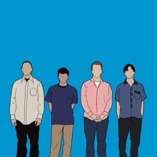 a group of men standing next to each other with the word weezer above them