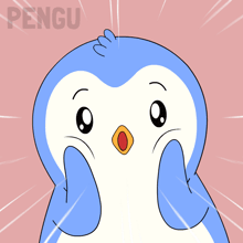 a cartoon of a penguin with the word pengu on the bottom right