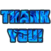 the word thank you is displayed in blue letters