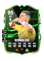 a soccer card for ronaldo with a green background