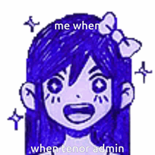 a pixel art of a girl with the words me when when tenor admin below her