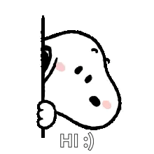 snoopy is holding a stick in his hand and peeking out from behind a wall .