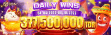 an advertisement for a slot game that says daily wins on it