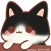 a drawing of a black and white cat with the words art of yudine on the bottom