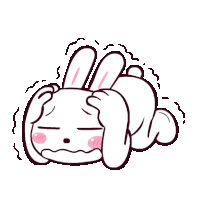 a cartoon drawing of a bunny laying down with its head in its hands