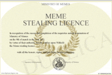 a meme stealing licence from the ministry of memes is displayed