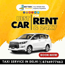 an ad for a taxi service in delhi with a white car