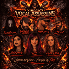 a poster for vibeca 's vocal assassins features a group of people