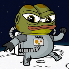 a cartoon of a frog in an astronaut costume with the word hoppy on it