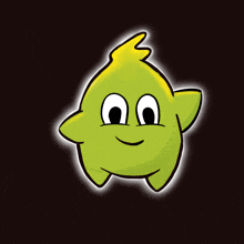 a cartoon drawing of a green star with a yellow top