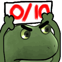 a frog is holding up a sign that says 1/10