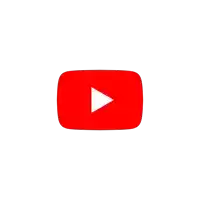 a red youtube logo with a white play button on a white background