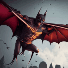 a batman with wings is flying in the air .
