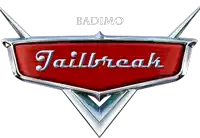 a red and silver car logo that says ' jailbreak '