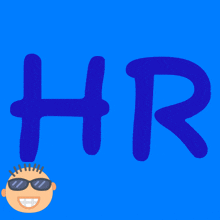 a blue background with the letters hr and a smiling man