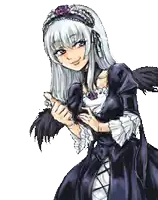 a drawing of a girl with white hair and a purple flower in her hair