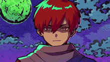 a drawing of a man with red hair and a scarf around his neck