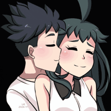 a drawing of a boy kissing a girl with the date liz 2020 11