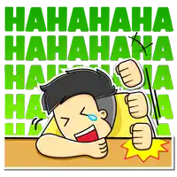 a cartoon of a man laughing and crying with the words hahahaha written behind him
