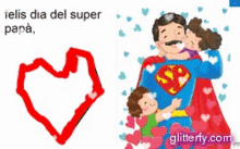 a picture of a man in a superman costume hugging two children