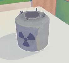 a gray container with a radioactive symbol on it