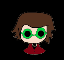 a cartoon drawing of a person wearing green glasses