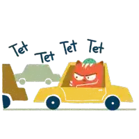 a cartoon cat is driving a yellow car with tet tet tet written on the side