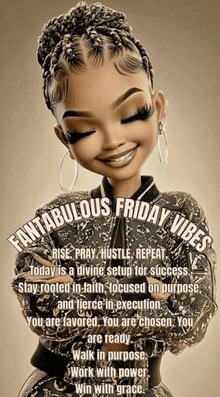 a cartoon of a woman with the words fantastic friday vibes written on it