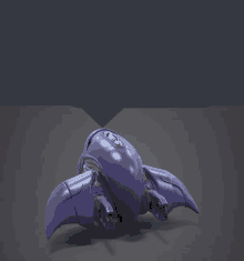 a 3d model of a purple spaceship with wings