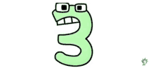 a cartoon drawing of the number three with glasses