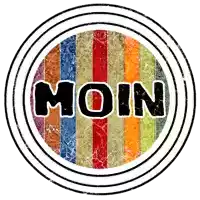 a colorful circle with the word moin written inside