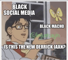 a cartoon of a man with glasses and the caption black social media