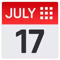 a red and white calendar shows that july 17 is the 17th