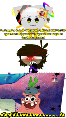a picture of a cartoon character with the words " can you forgive me "