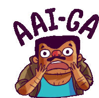 a cartoon drawing of a man with a surprised look on his face and the words aai-ga above him