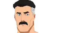 a cartoon drawing of a man with a mustache and gray hair