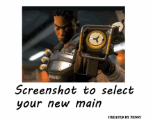 a screenshot of a video game character with the words screenshot to select your new main