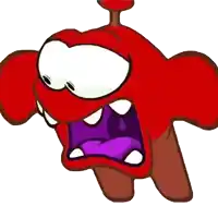 a red cartoon character with a purple tongue