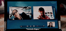 a skype screen shows a man and a woman talking