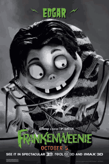 a poster for the movie frankenweenie shows edgar the monster