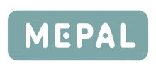 the word mepal is written in white on a light blue background