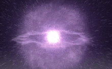 a purple light is coming out of the center of a purple galaxy .