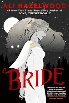 a woman in a white dress is standing next to a wolf on the cover of a book .