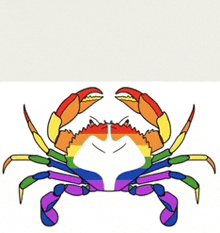 a drawing of a crab with a rainbow colored shell