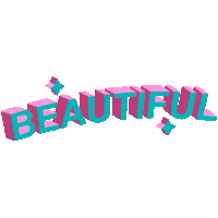 a 3d rendering of the word beautiful in blue and pink