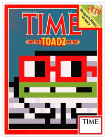 a time magazine cover with a pixelated image of a toad on it