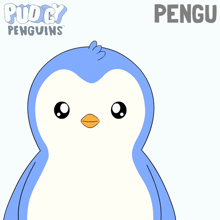 a penguin is holding a bottle of water with the word pengu on the bottom