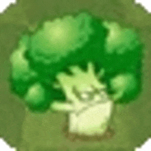 a cartoon drawing of a broccoli plant in a white pot .