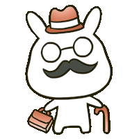 a cartoon rabbit with a hat and mustache is holding a briefcase