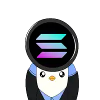 a penguin with a coin on its head that says ' solana '